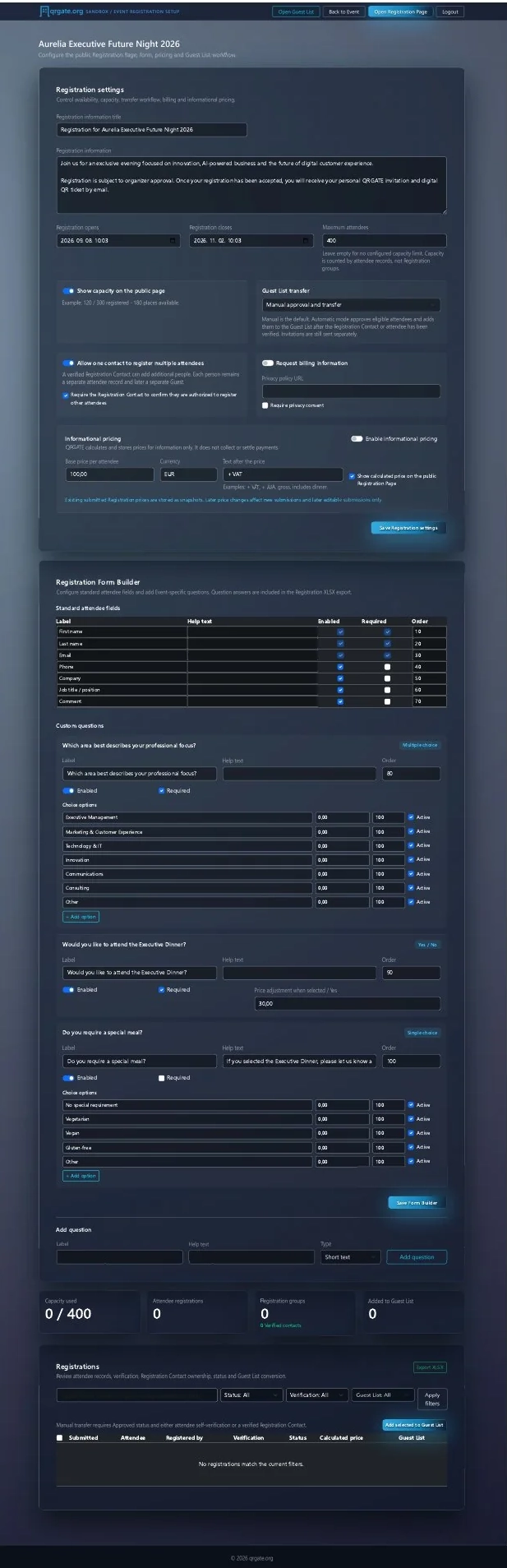 Configurazione della registrazione